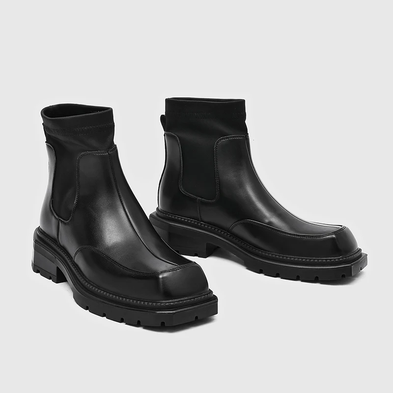 Men Chelsea Boots Black Retro Men Casual Thick Soled Durable Fashion Work Boots Outdoor Training Boots Sizes 38-44 Men Boots