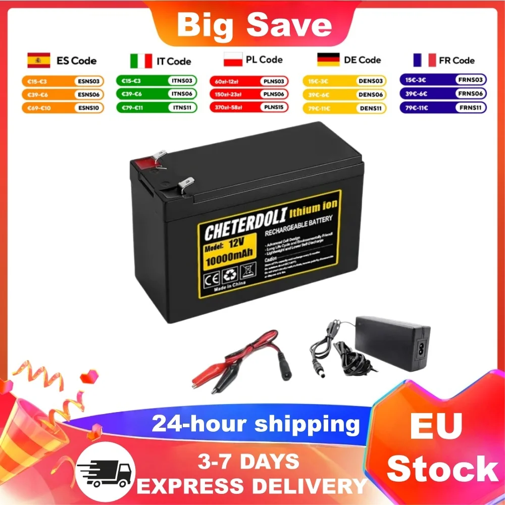 12V 10Ah wiederaufladbare Lithium-Batterie mit BMS-Schutz, 18650-Batteriepack für Camping, Solarsystem, Wohnmobil, Fischfinder, Kinderwagen, Boot, Solarpanel-Kit