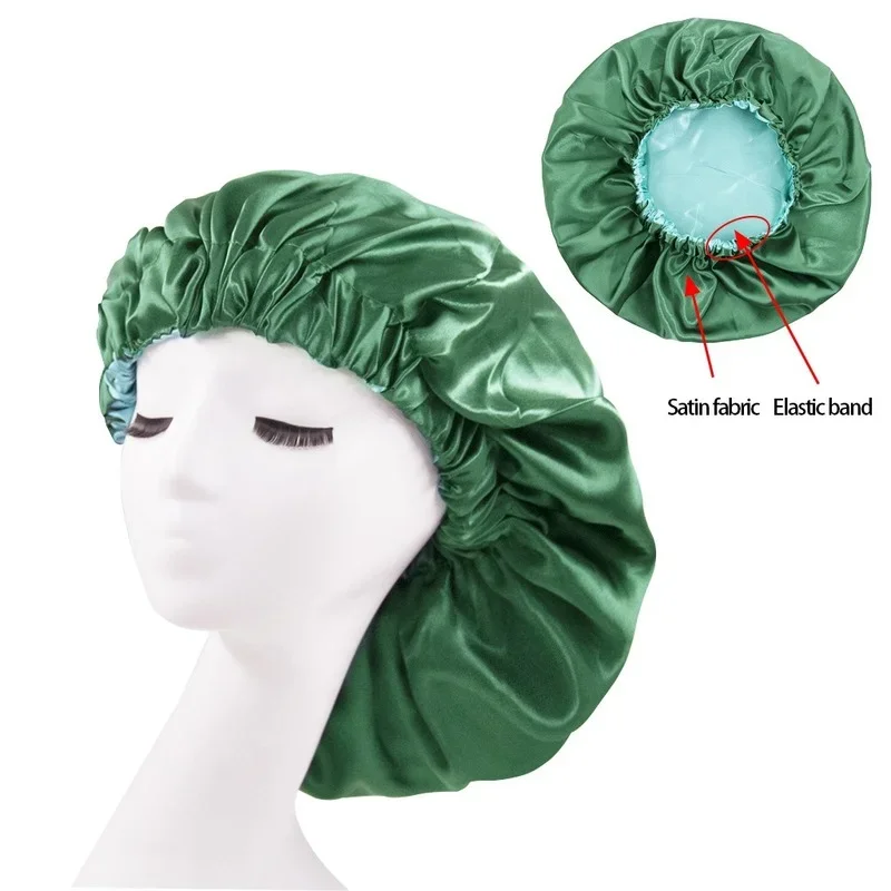 Reversible Satin Bonnet Hair Caps Double Layer Adjust Sleep Night Cap Head Cover Hat For Curly Springy Hair Styling Accessories