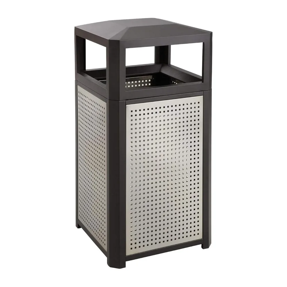 

Steel Garbage Can for Indoor and Outdoor Use, Trash Receptacle with Plastic Liner, 38 Gallons, Small Trash Can