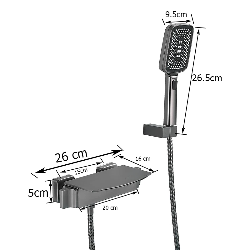Imagem -06 - Torneira de Banheira de Parede Grande Cachoeira Fria e Quente Duas Funções Corpo de Latão Spray de Mão Multifuncional Plástico Preto