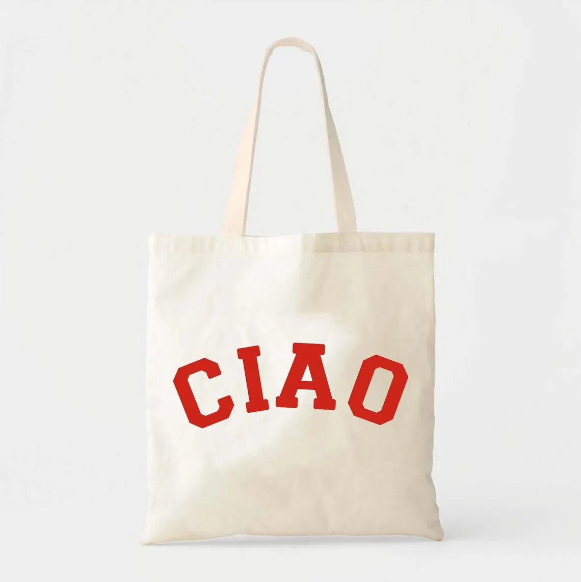 Ciao! Varsity Italy Tote Bag - Custom Totes - Destination Wedding Welcome Tote - Italian Wedding - Europe Vacation Tote - Ciao T