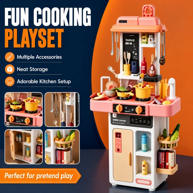 52-Piece Kitchen Toy Set, Educational Toys with Sound and Light Effects, Equipped with Various Realistic Kitchen Tools, Perfect for Parent-Child Interaction, Role-Playing Activities, and Holiday Gifts. 5