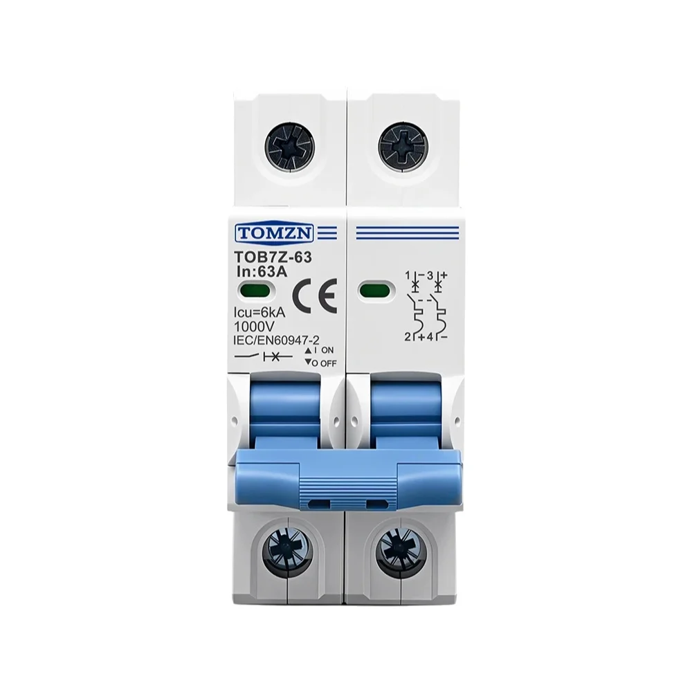 TOMZN 2P DC 1000V Mini Wyłącznik Automatyczny Solarny 3A 6A 10A 16A 20A 25A 32A 40A 50A 63A DC MCB do Systemu Fotowoltaicznego — zdjęcie 2
