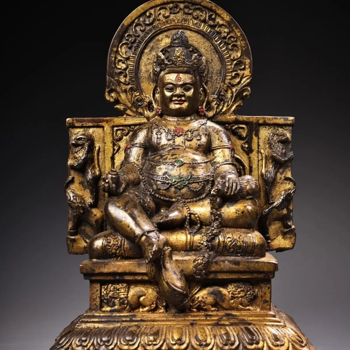 Treasures Old Collection Pure Copper High Relief Carving Mud Gold Yellow God of Wealth Weight 3100 grams Height 25 cm Width 17 c