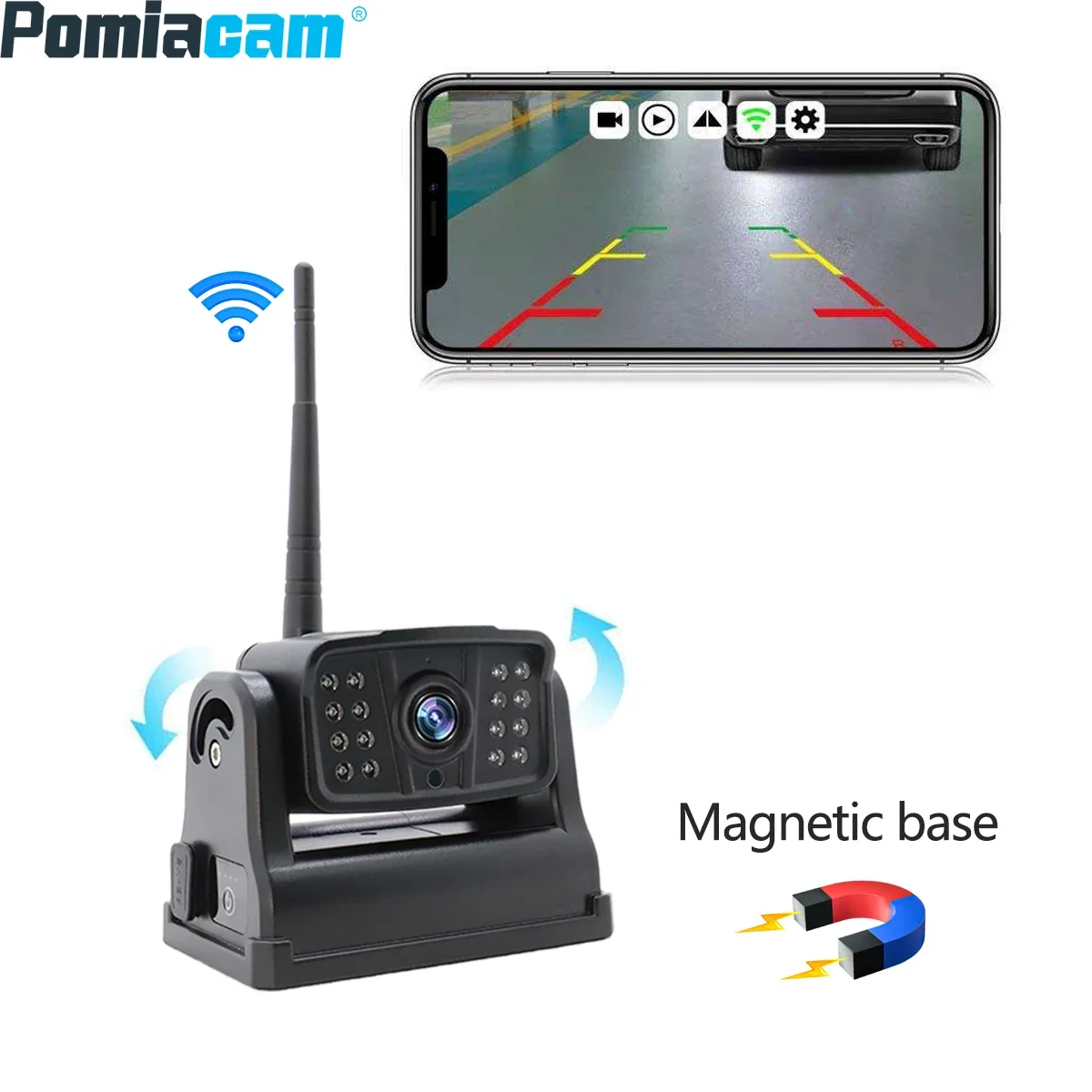 Portable WiFi Car Backup Camera with Adjustable Angle and Magnetic Mount Smartphone-Compatible Car Camera System