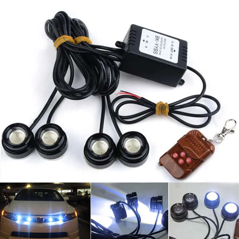 

4 in 1 LED Car Strobe Eagle Eye Lamp Grille Flashing DRL Daytime Running Lights Signal Warn Emergency Light with Remote Control