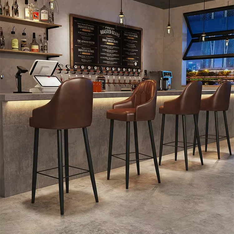 

Industrial-Style Modern Bar Stool Solid Wood High Stool with Soft Cushion Backrest for Cafe & Bar Set