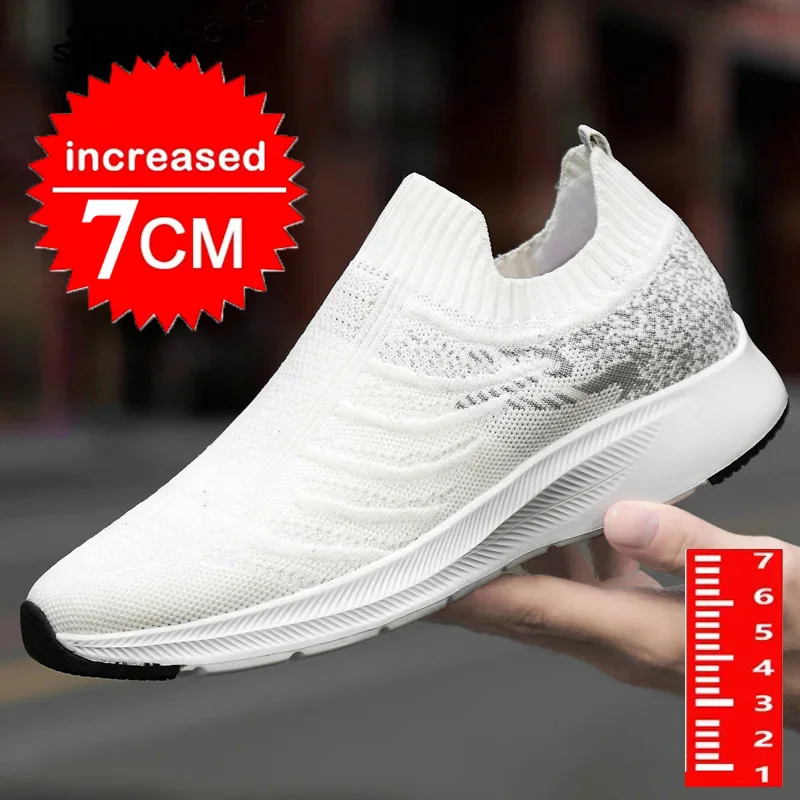 Lift Man Sneakers Summer Elevator Shoes Height Increase Shoes for Men Mesh Light Breathable 7CM Slip-on Casual Heightening