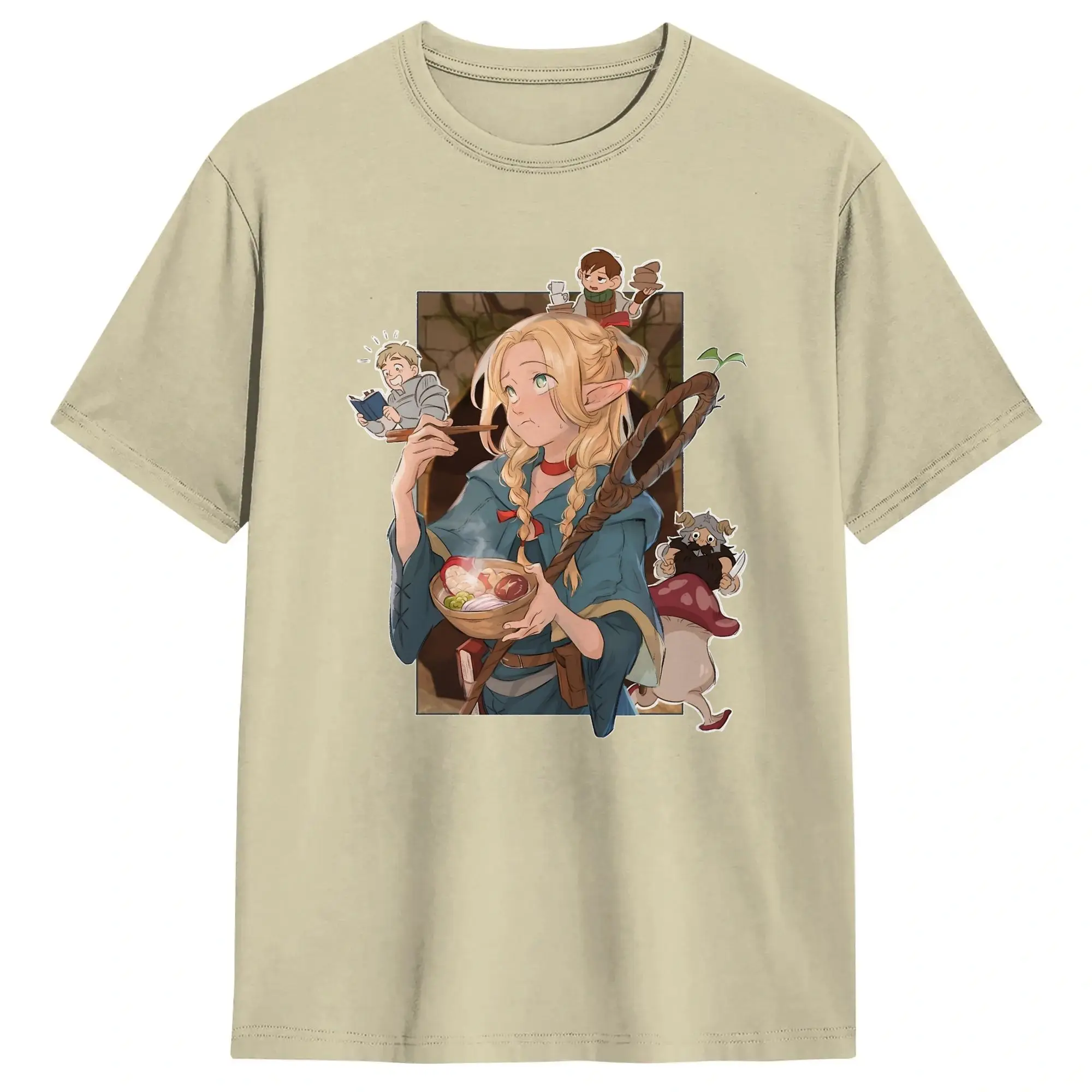 T-Shirt Delicious in Dungeon Dungeon Meshi Vintage Pure Cotton Tee Shirt Short Sleeve  T Shirts Crew Neck Clothes Plus Size