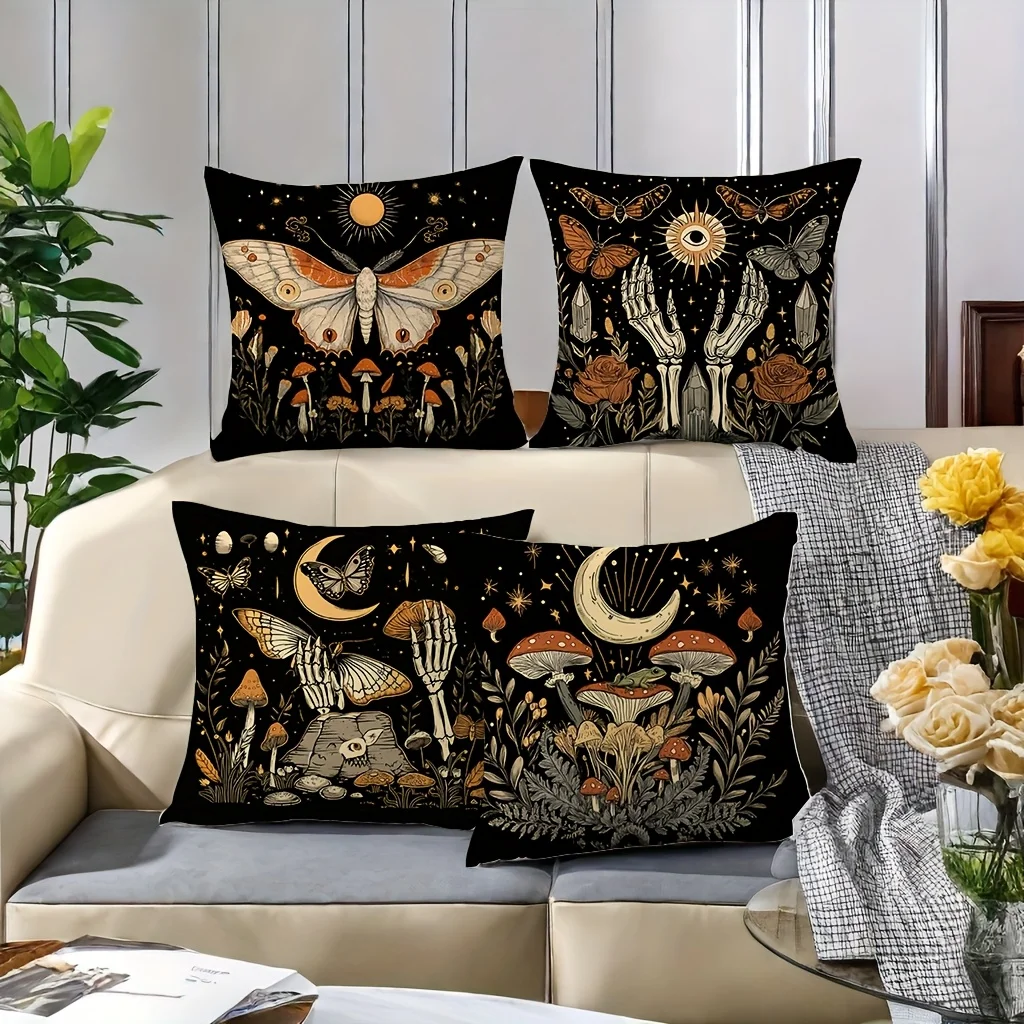 4pcs Dark Fantasy Nature Single-sided printing Short plush Suitable for living rooms bedrooms sofas (excluding pillow cores)