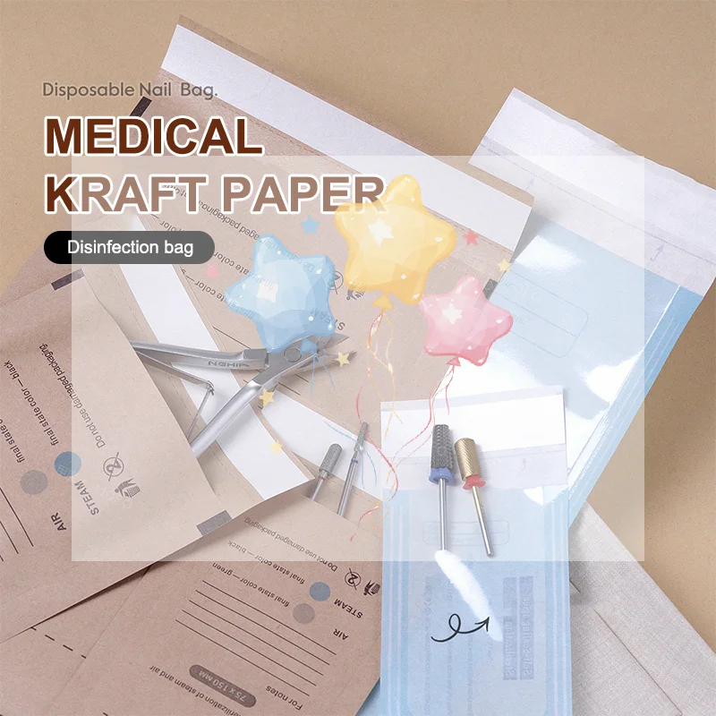 10Pcs Self-Sealing Kraft Paper Bag Disposable Disinfection Bag Nail Tools Sterilizer Manicure Bags Sterilization Pouch