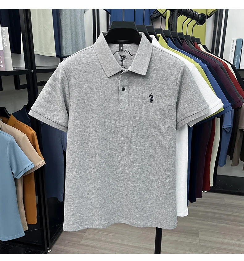 High-End 100% Baumwolle Kurzarm Polo Shirt Sommer Mode Luxus Marke Pony Stickerei T-Shirt Business Freizeit Golf Herrenkleidung – Detail 38
