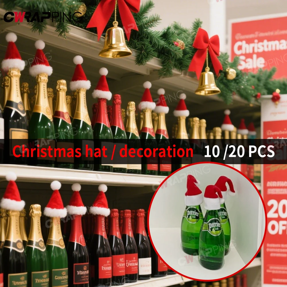 عيد الميلاد قبعات سانتا الصغيرة زجاجة نبيذ مصاصة قبعات شجرة الحلي ديكور السيارة عشاء الجدول عطلة ديكور المنزل احتفالات الحفلات #4