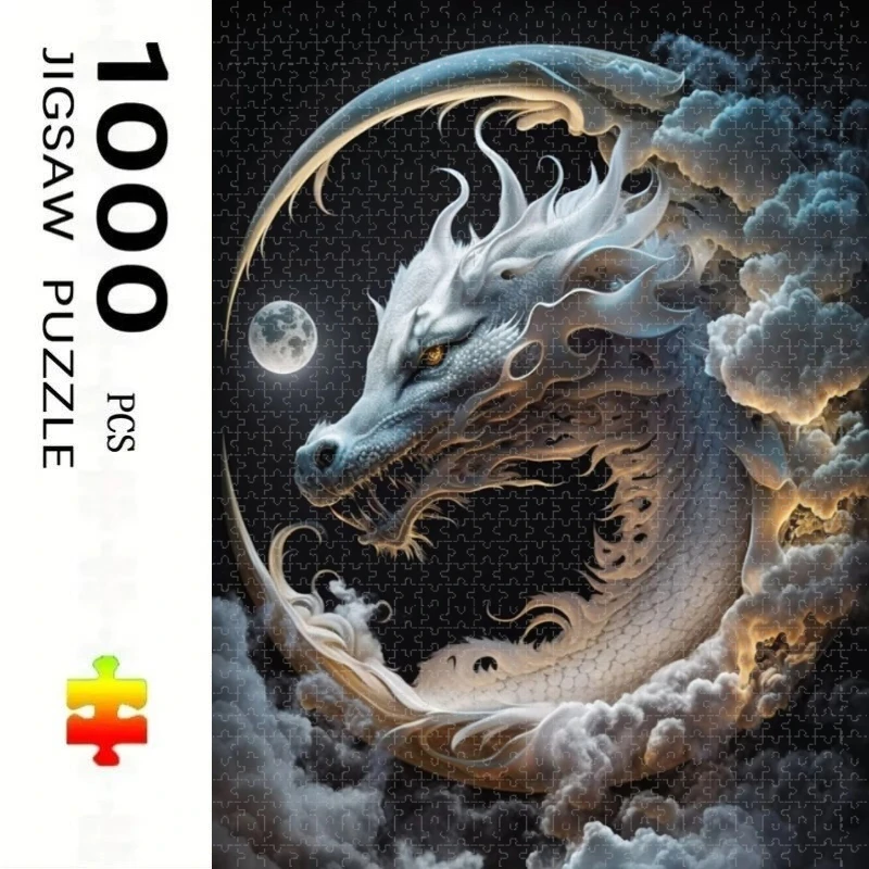 500/1000 Pcs for Adults Jigsaw Puzzle Dragon Moon Theme Challenging Large-Scale Brain Teaser with Complex Patterns