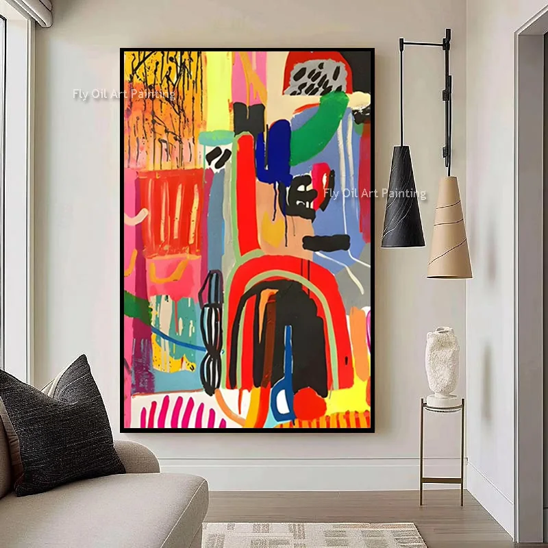 

Популярный дизайн: красно-оранжевая абстрактная картина в стиле граффити, большая простая бело-желтая рисунка, настенный декор для дома, в качестве подарка