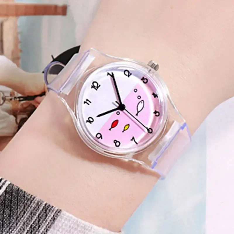 Fashion Kids Quartz Sport Watch Jelly for Girls Boys Children Women Clocks Wristwatch Cartoon Transparent Color Simple 손목시계