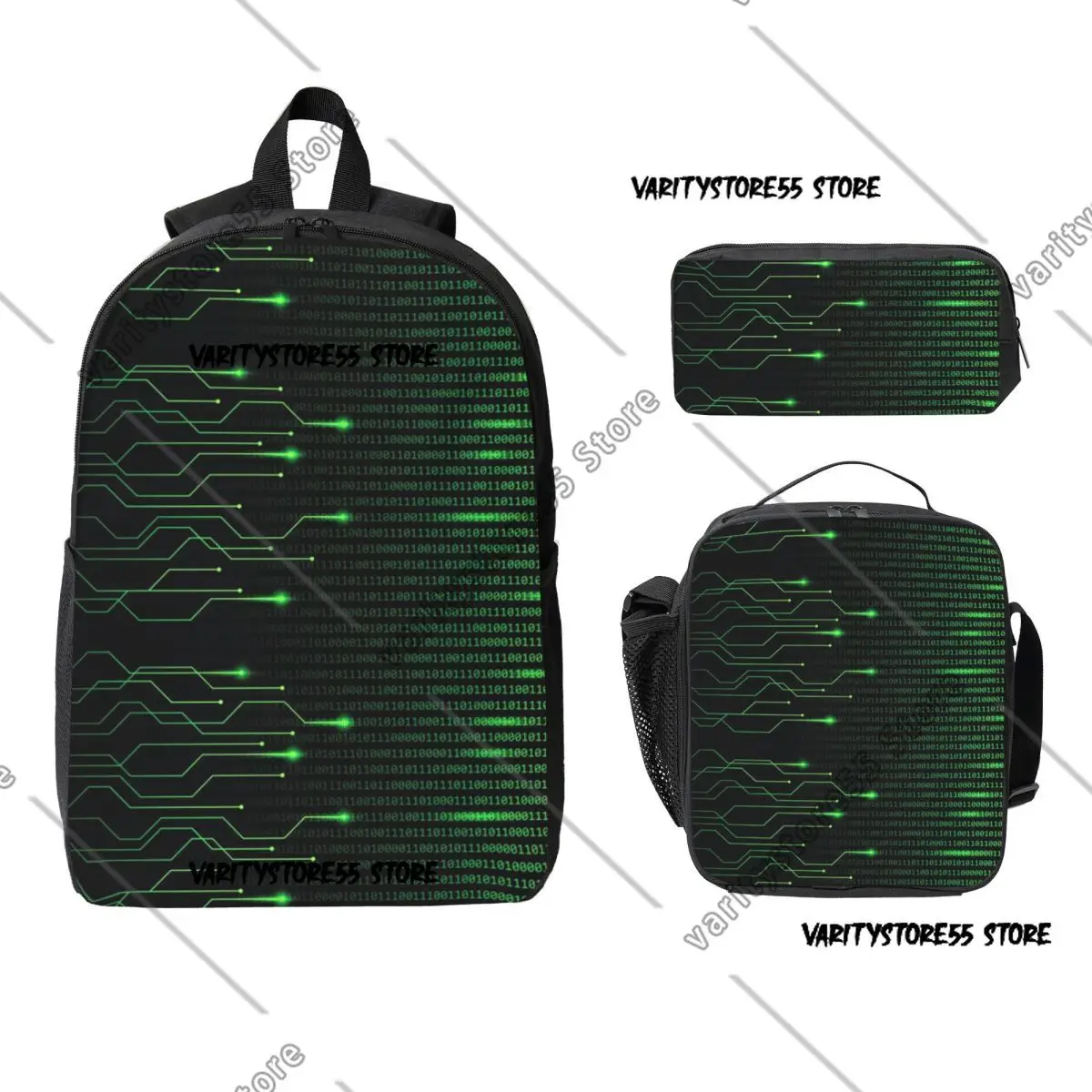 

Binary Code Inside Throw Blanket and Lightweight Fleece Backpack Boy Girl BookBag School Bag 3ps Insulated Lunch Bag Pencil Case