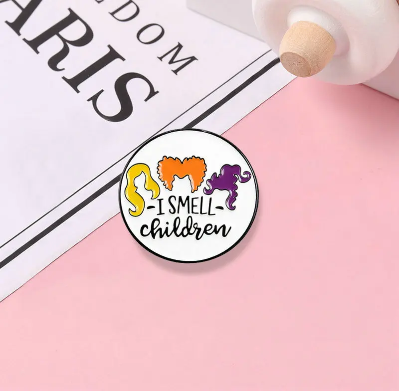 I SMELL CHILDREN Enamel Pins Custom Halloween Brooches Lapel Pin Shirt Bag Round Badge Fun Jewelry Gift For Kids Friends