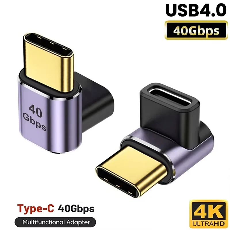 USB 4.0 40Gbps Adapter 90 Degree Right Angle Type C Male to Female Adapter 100W Fast Charging For Laptops Macbook USB C Adapter