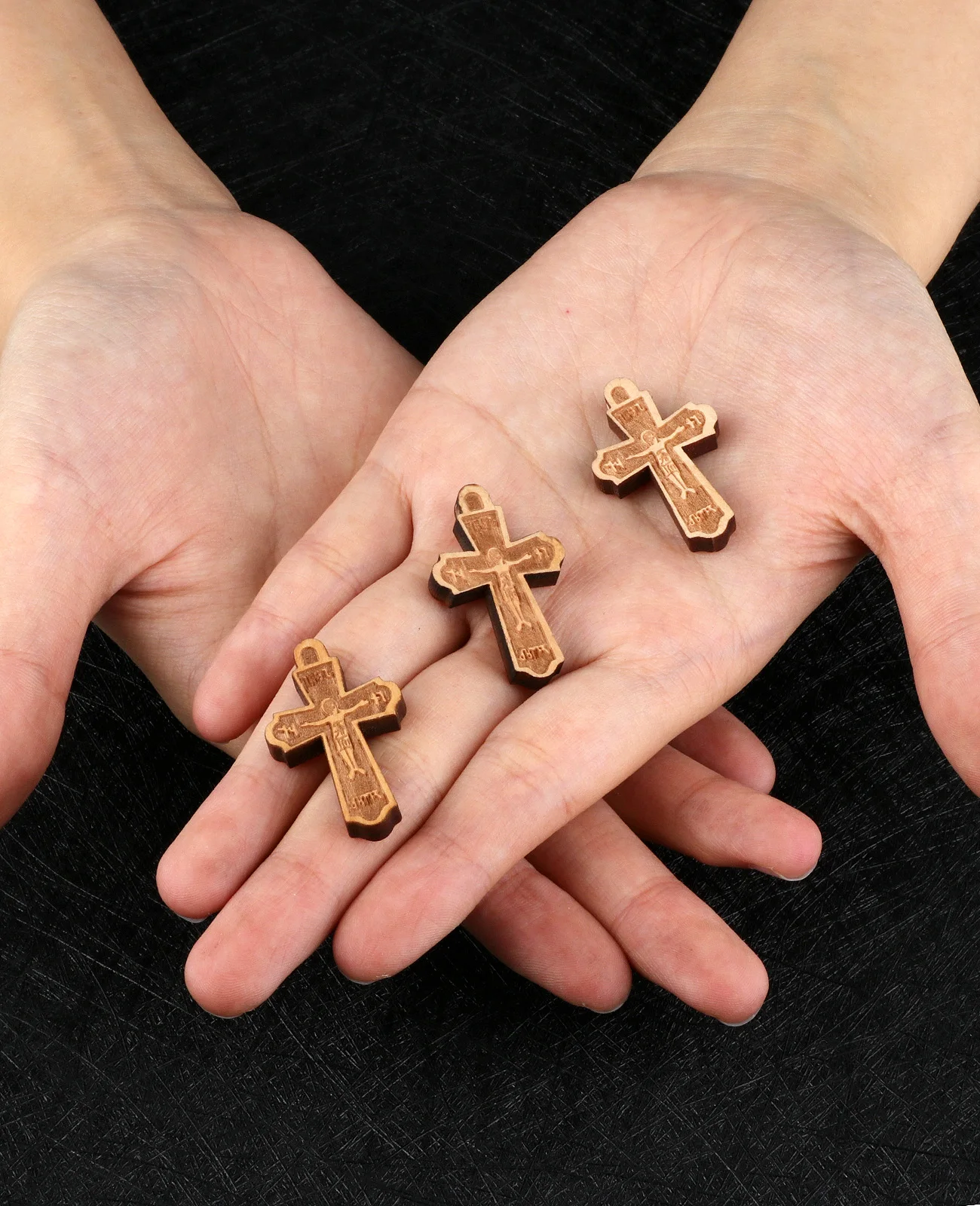 Cottvott 10Pcs/Lot DIY Necklace Bracelet Wooden Jerusalem Cross Crucifixion Pendant Jewelry Making Parts Accessories Gifts