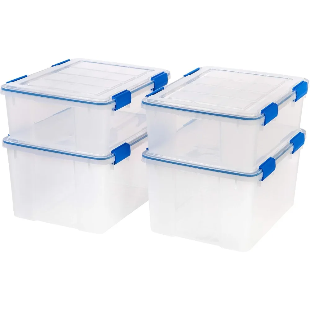 USA 26.5 & 44 Quart Combo WEATHERPRO Plastic Storage Box with Durable Lid and Seal and Secure Latching Buckles, Clear