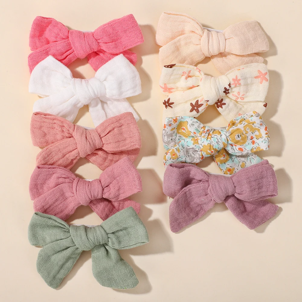 10 Teile/satz Neue Eingewickelt Bogen Kinder Haarnadel Weiche Baumwolle Haar Clips Baby Kleinkind Nette Gedruckt Bowknot Handgemachte Mädchen Haar Zubehör