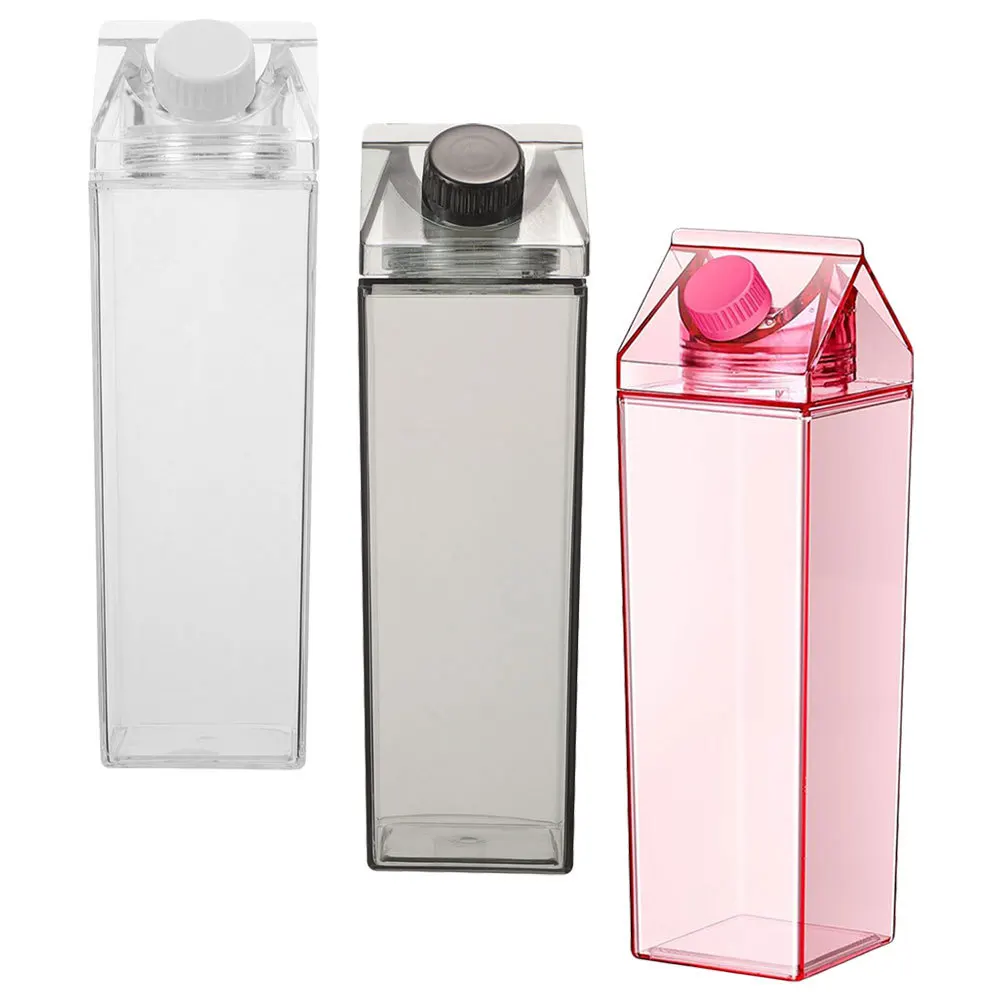 

3Pcs 500ml Reusable Milk Box Clear Leakproof Square Juice Containers Portable for Travel Gym Office and Outdoor Adventures
