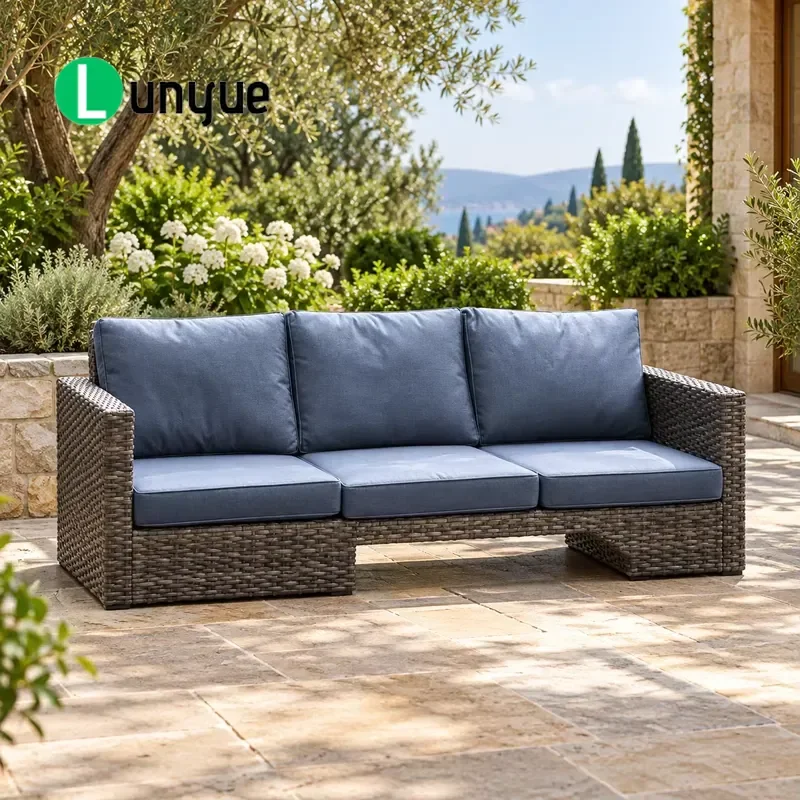 Modern Outdoor Waterproof PE Rattan Sofa Set with Cushion Garden Leisure Furniture for Terrace Balcony Villa Patio Decor