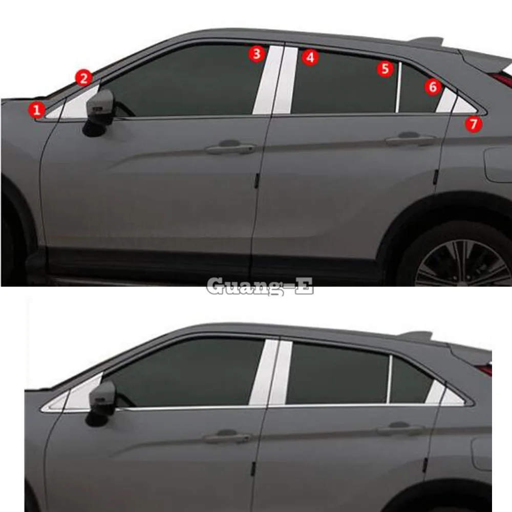 

For Mitsubishi Eclipse Cross 2017 2018 2019 2020 2021 Car Stick Stainless Steel Glass Window Garnish Pillar Strip Trim Frame Lam