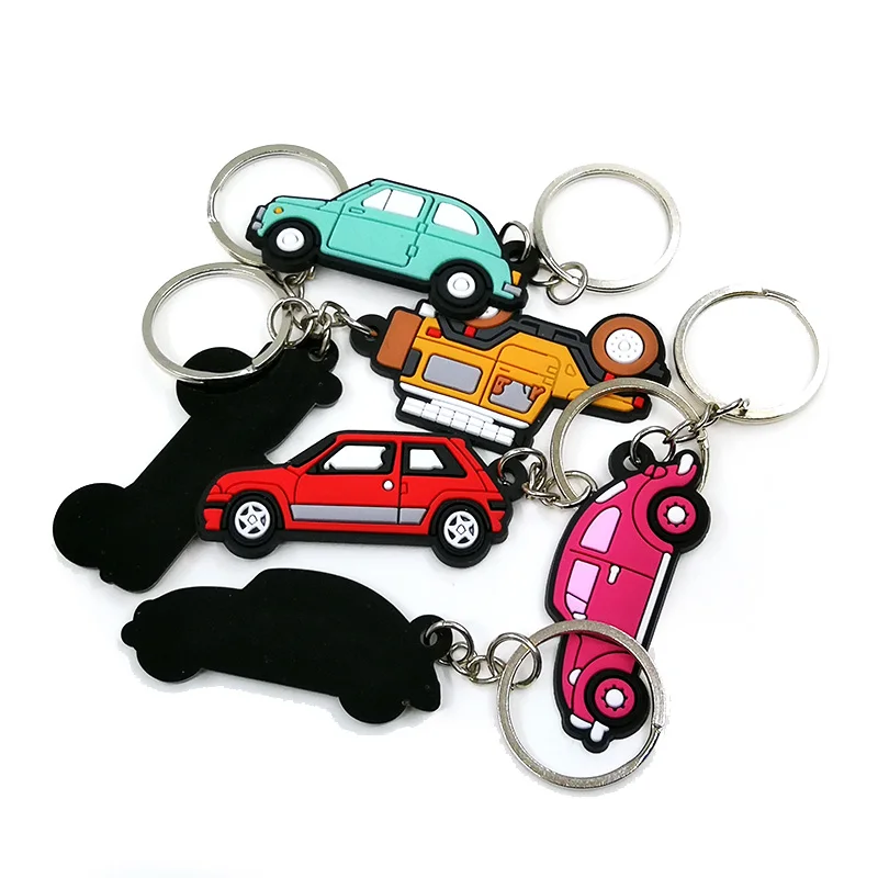 1PCS PVC Key Ring 6 Colors of Car Shape Keychain charms Colorful Key Chain Key Holder Fit Little Boy Gift Kids Toys