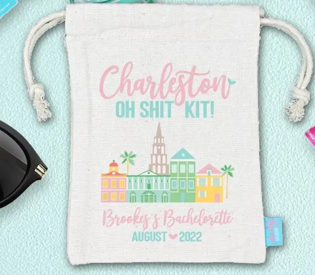 20pcs Charleston South Carolina Oh Shit Kit Bachelorette Party Hangover Kit- Heavy Weight Cotton Canvas Double Drawstring Mini