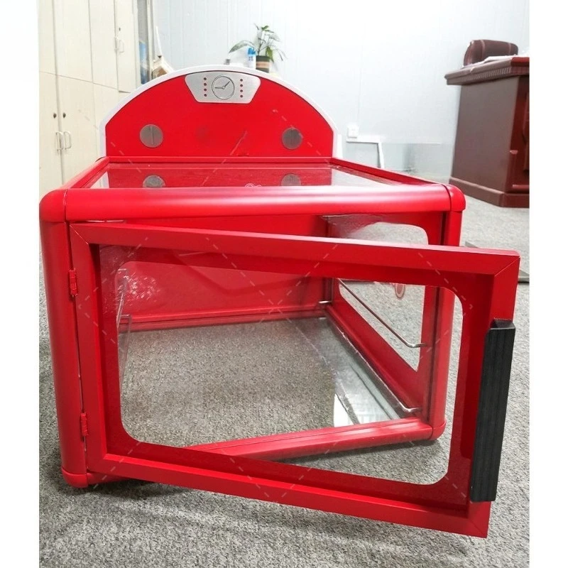 Stylish Red Metal Donut Display Cabinet Custom Countertop Biscuit Food Stand Bakery Snack Cake Display Cabinet