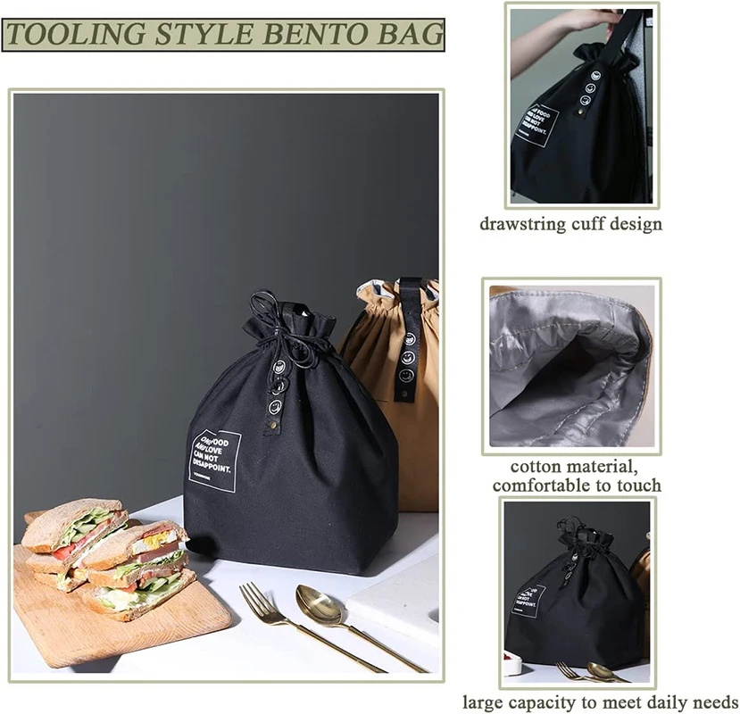 Drawstring Closure Canvas Thermal Lunch Bag Thermo Insulated Food Snack Breakfast Handbag for Woman Work Picnic Office Travel 가방