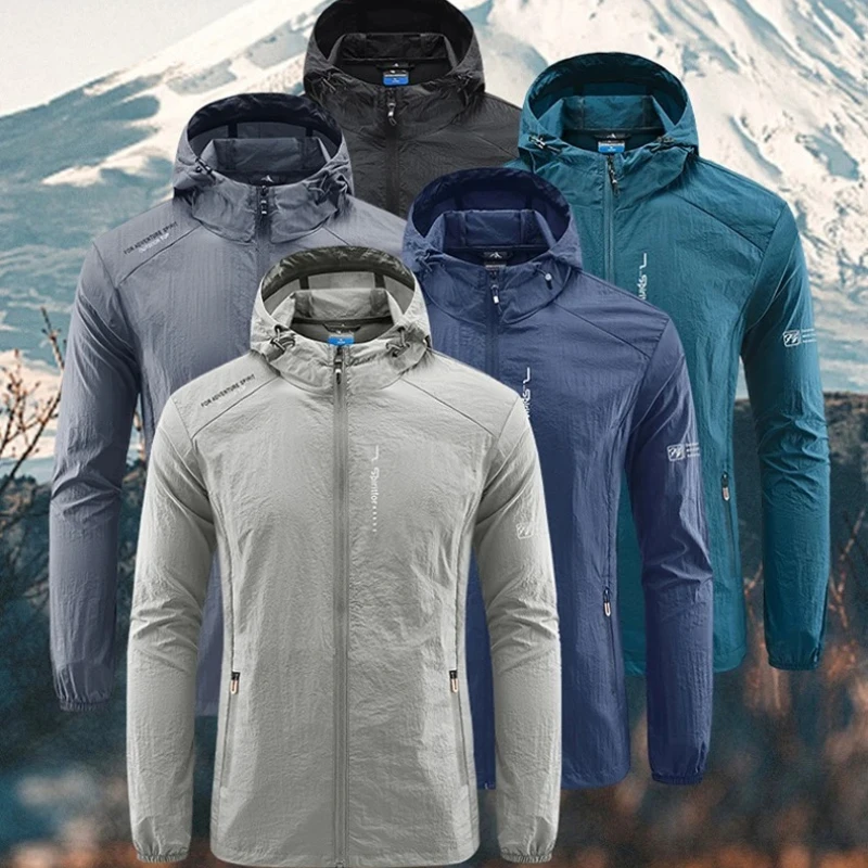 

UPF50+ Summer Outdoor Quick Dry Sun-Protective Thin Jacket Men Hiking Fishing Cycling Hooded Gym Sport Ultra Light Windbreaker