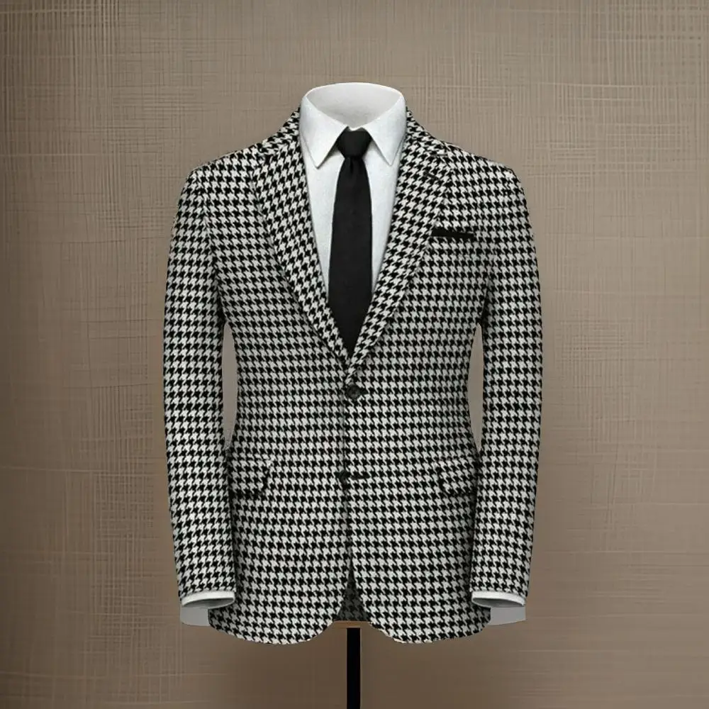 Check Plaid Men Suit Jacket for Wedding Business One Piece Slim Fit Houndstooth Groom Tuxedo Blazer American Fashion Suit