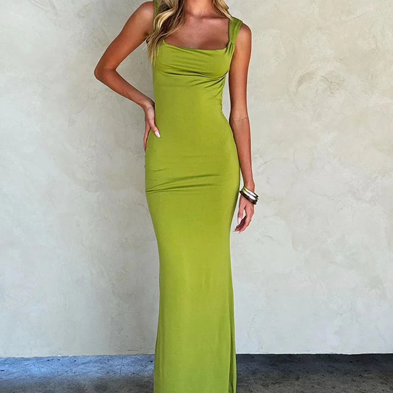 Apprabant Solid Spaghetti Strap Backless Vestido Sexy Spicy Girl One Line Shoulder Sleeveless Slim Fiting Wrapped Hip Dress