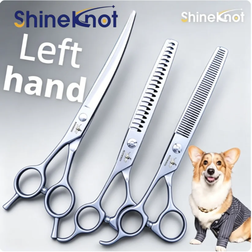 

SHINEKNOT Left Hand Pet Scissors 7.0-Inch Dog Beauty Trimming Hair Thinning Teeth Cutting Bending Scissors