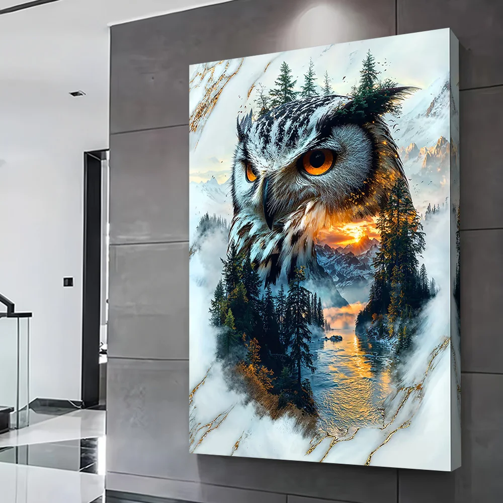 Mystic Mountain Owl Poster Customizable Printed Canvas Painting for Pictures Wall Art Bedroom Decoration Bathroom Decor Room