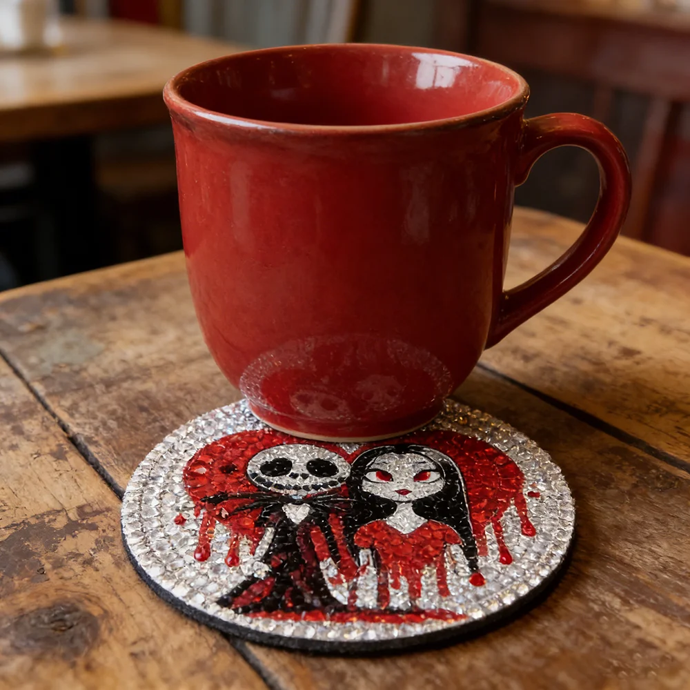 

Personality Punk style Skull pattern Diamond Painting Coasters with Holder DIY 8pcs Cartoon Character Souvenirs New Arrival