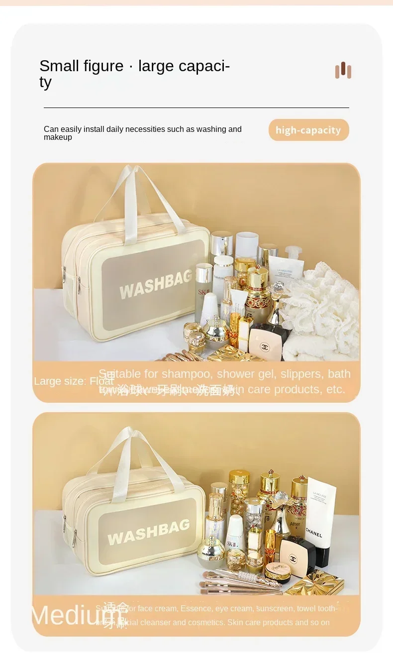 Neue Kulturtasche mit dicker, trocken-nasser Trennwand, tragbare doppellagige Kosmetik-Aufbewahrungstasche für Reisen, Strand, Poolbaden – Detail 5