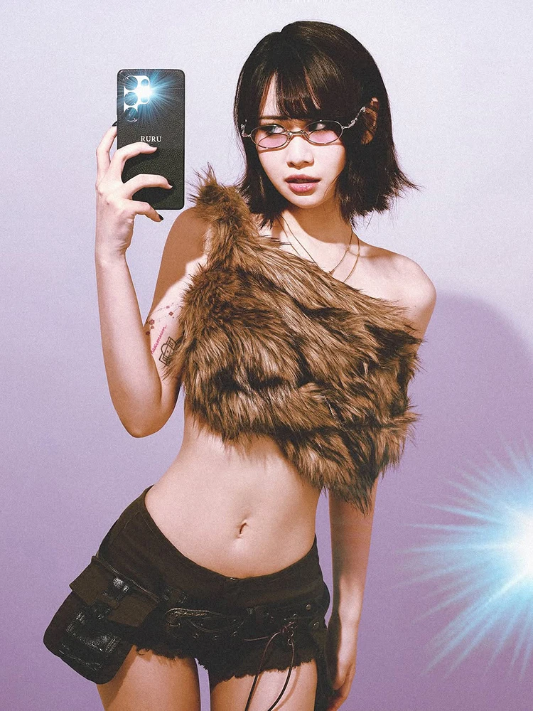 Cutenew Coquette Wild Furry Canotte Donna Tendenza sexy Off-spalla Midnight Party Clubwear Hottie High Street Wild Style Vest