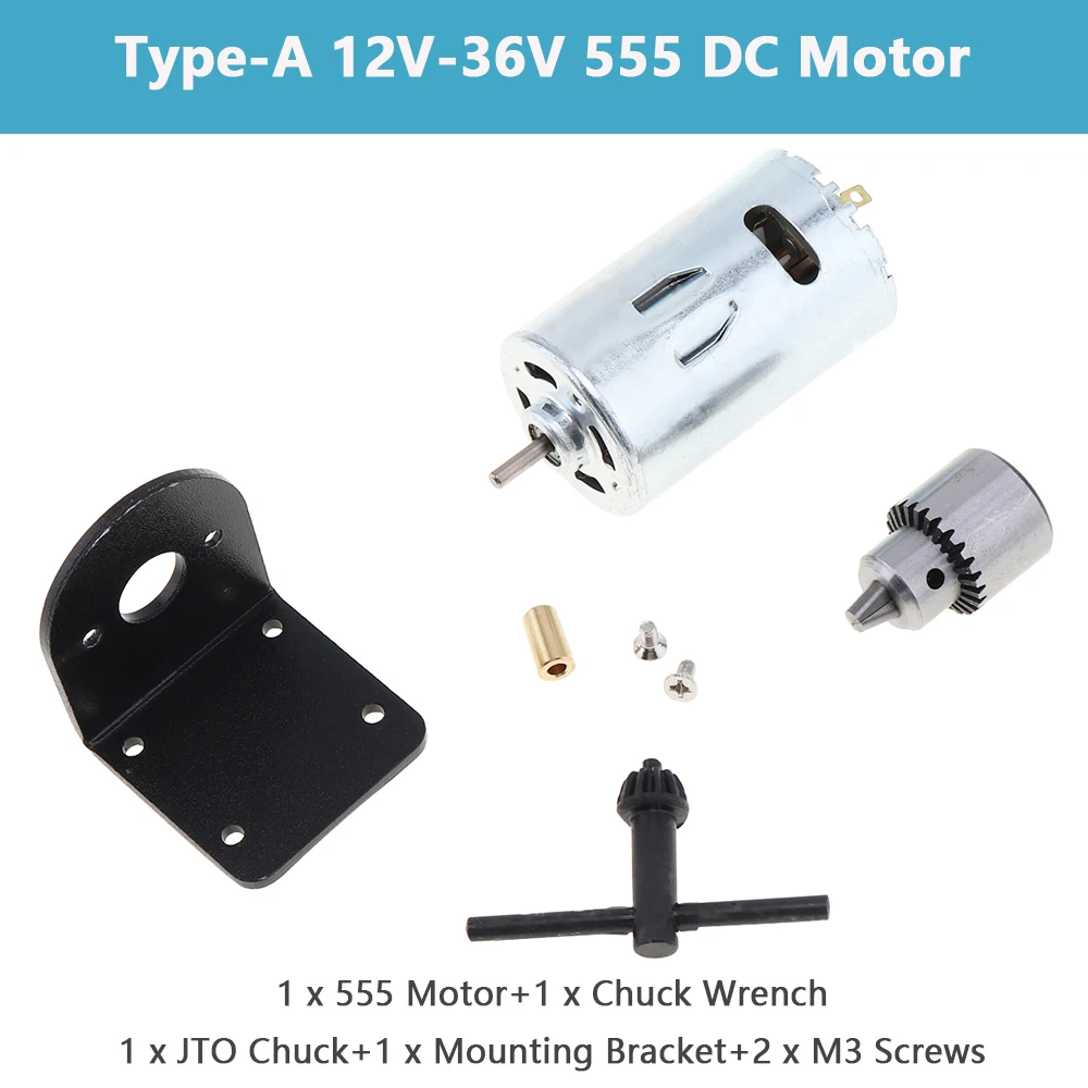 12V-36V 555 DC Motor Bench Drill Mini Hand Drill Sanding Gadgets with Chuck and Mounting Bracket Lathe Press Motor Tools Set