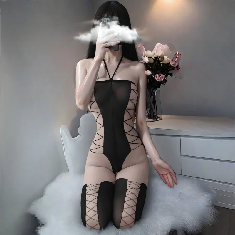 

Нижнее белье, чулки, комбинезон с открытыми промежными бретелями, соблазнительная сетка, страстный прозрачный наряд