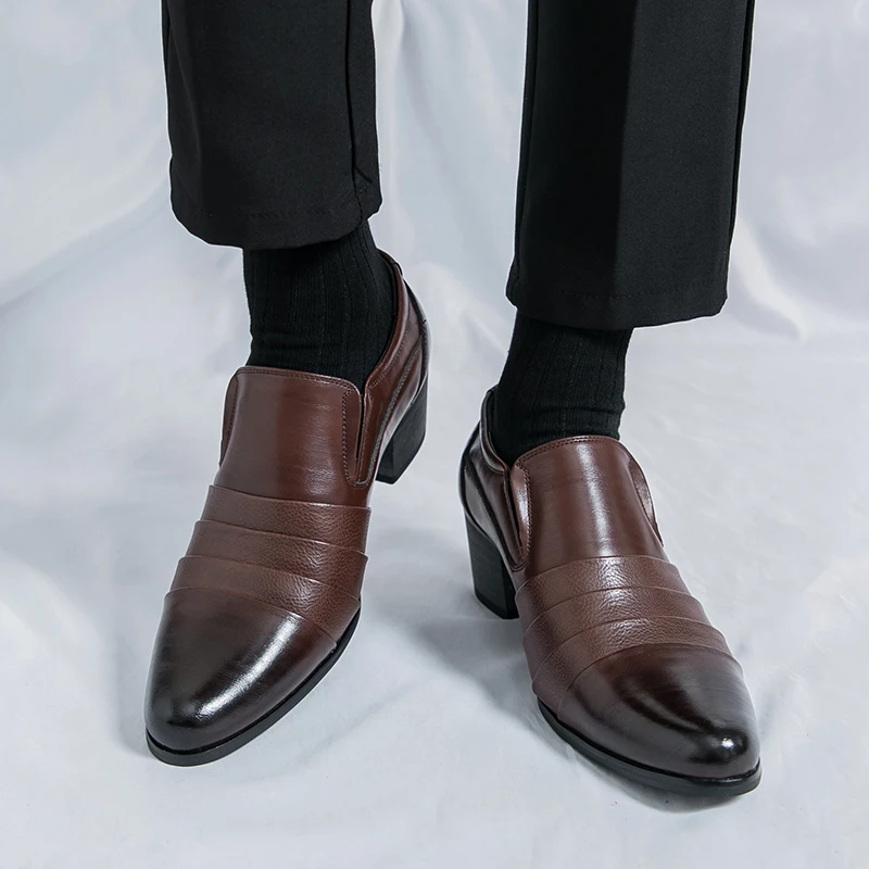 

British style high heels gradient color trend Korean version business breathable casual fashion groom's wedding shoes