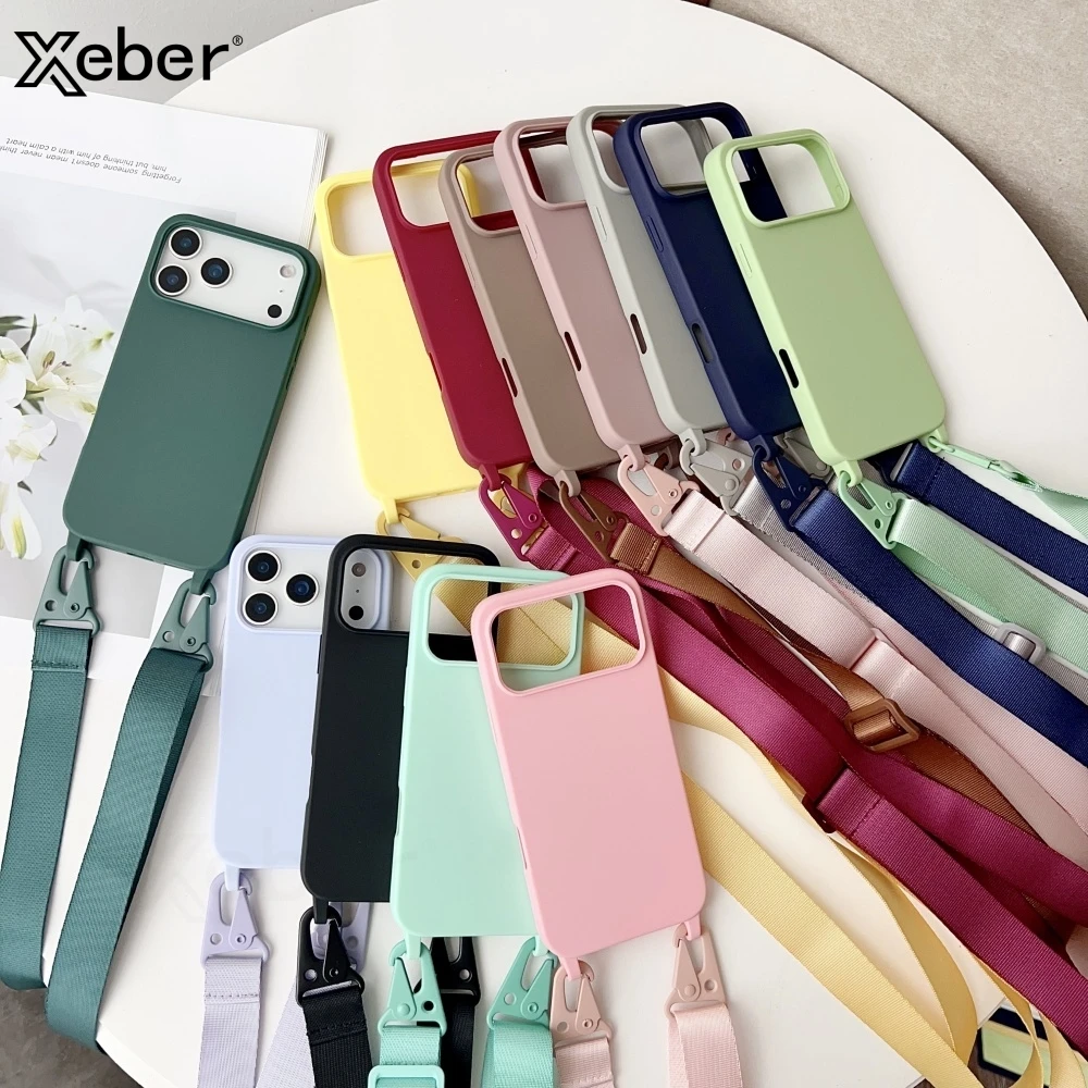 Umhängetasche, Halskette, Lanyard, matte Silikonhülle für iPhone 16 15 14 Pro Max 11 12 13 XR X XS 6 7 8 Plus SE, stoßfeste Abdeckung