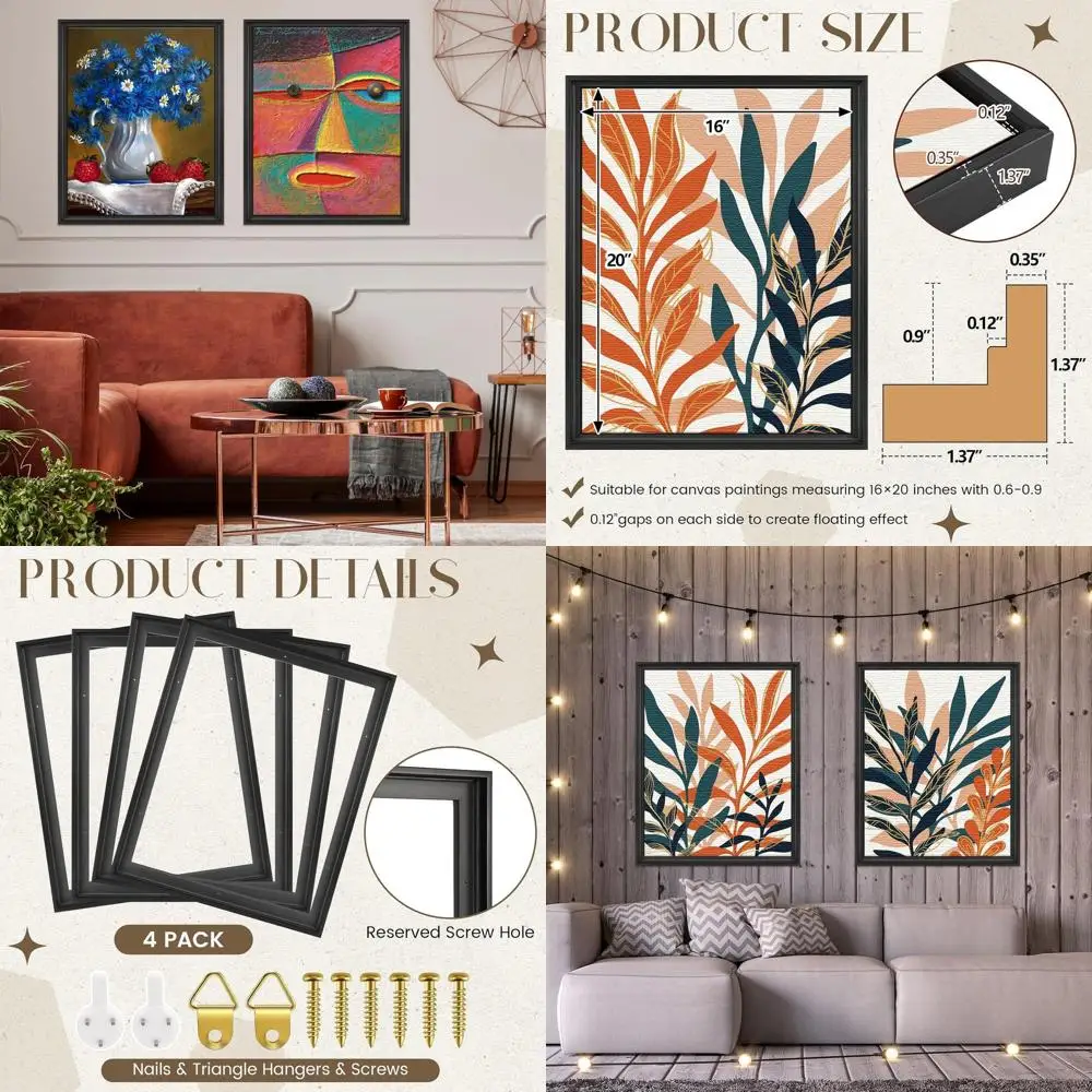 

Черные поплавковые рамки из холста с глубоким разрешением 16x20 дюймов для настенного искусства, включает комплект для подвешивания и требует сборки