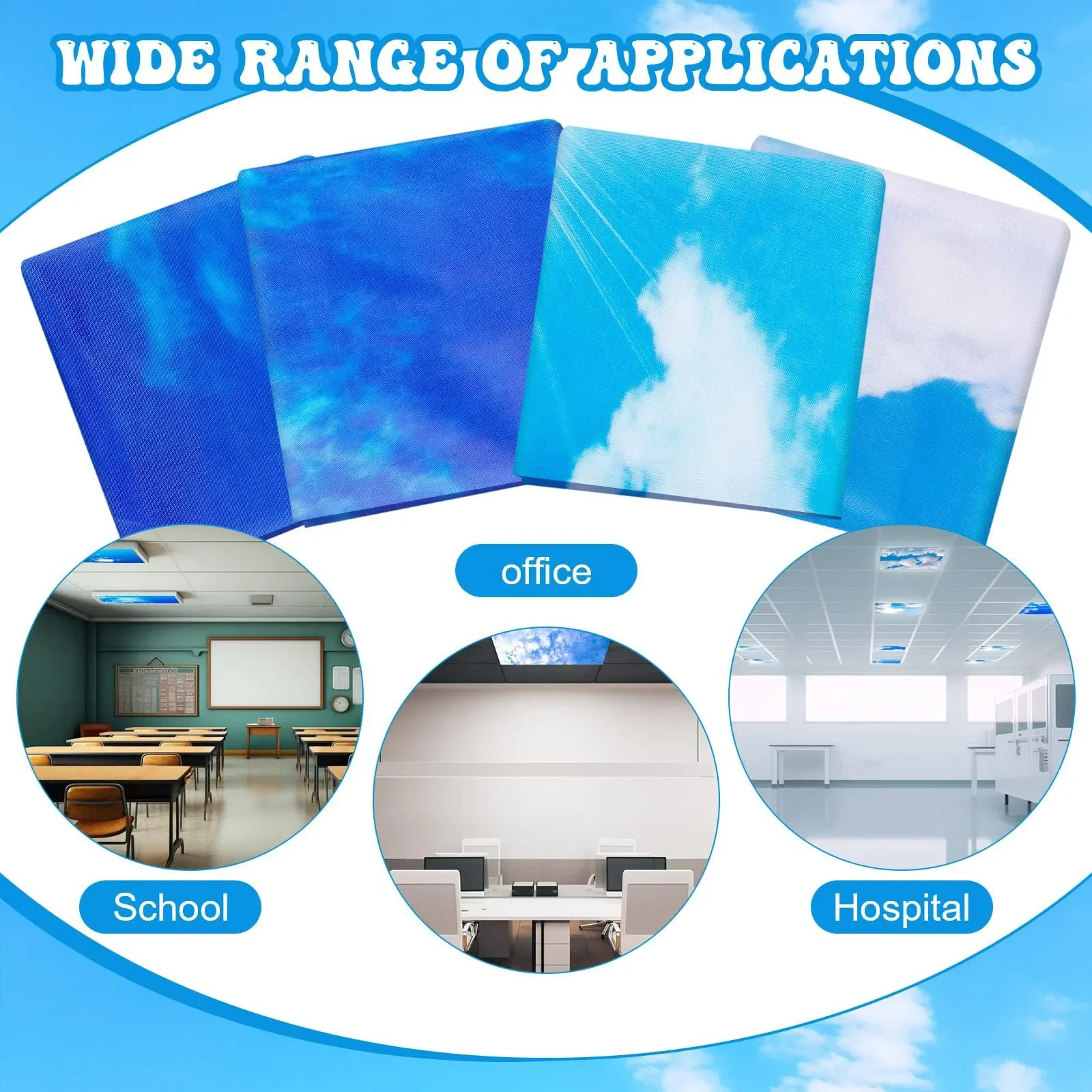 2 X 4 Feet Fluorescent Light Covers Blue sky and white clouds fluorescent lampshade lamp Filters shade For Home, Offices, Decor