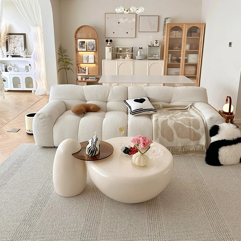 Modern Cream Cat Paw Coffee Table Space-Saving round TV Stand with Storage Minimalist Living Room