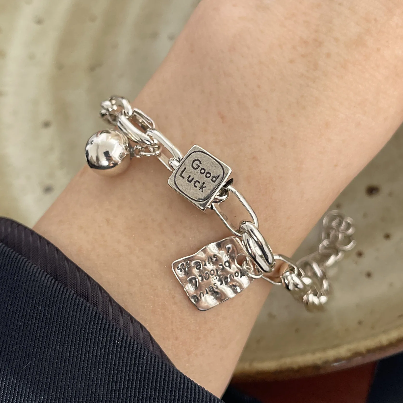 925 Sterling Silver Bracelets for Women Men String Accessories Trend Vintage Letter Balls Pendant Party Jewelry Gift